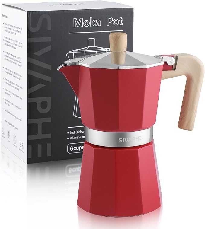 Sivaphe Aluminum Moka Pot 6 Espresso Cups, Percolator Espresso and Coffee Maker, Portable Stovetop