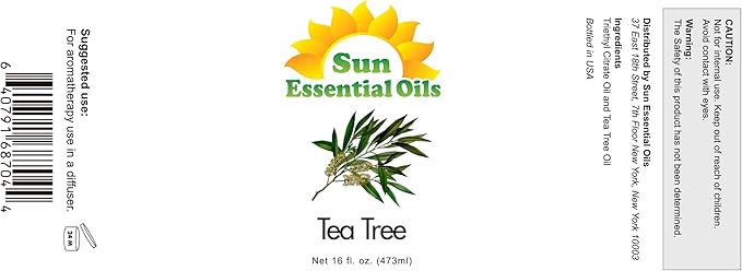 Sun Essential Oils - 16 oz Tea Tree Essential Oil for Skin, Hair, Scalp, Diffuser, Humidifier &