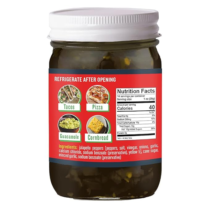 Ragin' Cajun Candied Jalape챰o Slices - 14 fl oz Jar, All Natural - Sweet Spicy Louisiana Condiment