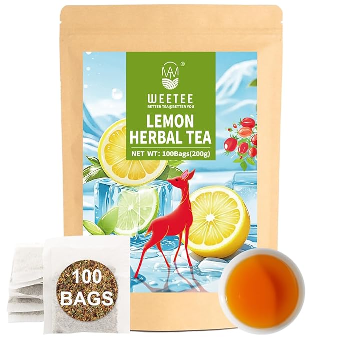 WT WEETEE Lemon Herbal Tea Bags, 2g x 100 Count, Juicy & Refreshing Lemon Flavor, Hot Iced & Cold