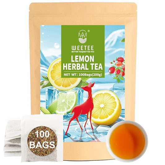 WT WEETEE Lemon Herbal Tea Bags, 2g x 100 Count, Juicy & Refreshing Lemon Flavor, Hot Iced & Cold