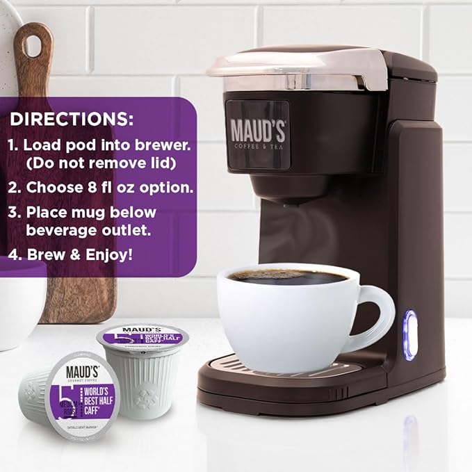 Maud's Half Caff Coffee Pods, 18 ct, Medium Roast Coffee in Recyclable Single Serve Pods – 100%