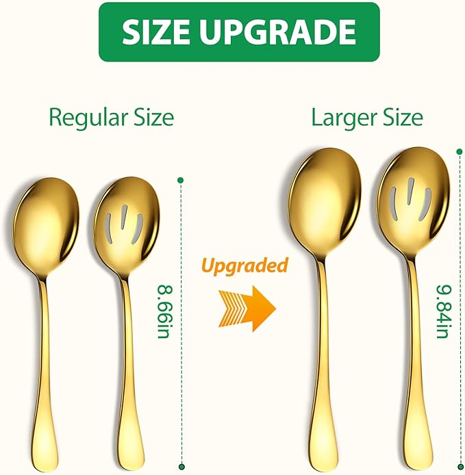 4 Piece Stainless Steel Serving Spoons Set, 10-Inch, Includes 2 Large, 2 Slotted, for