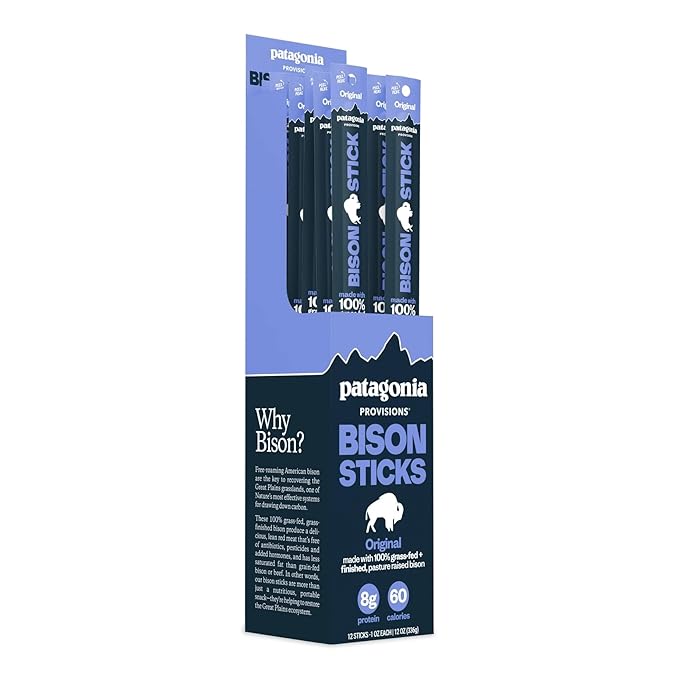 Patagonia Provisions Bison Sticks - Original | 100% Grass-Fed, 8g of Protein, 60 Calories | No
