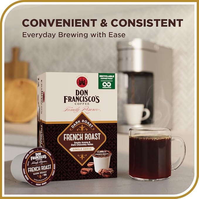 Don Francisco's French Dark Roast Coffee - 24 K-Cup Compatible Single-Serve Pods - Bold, Smoky