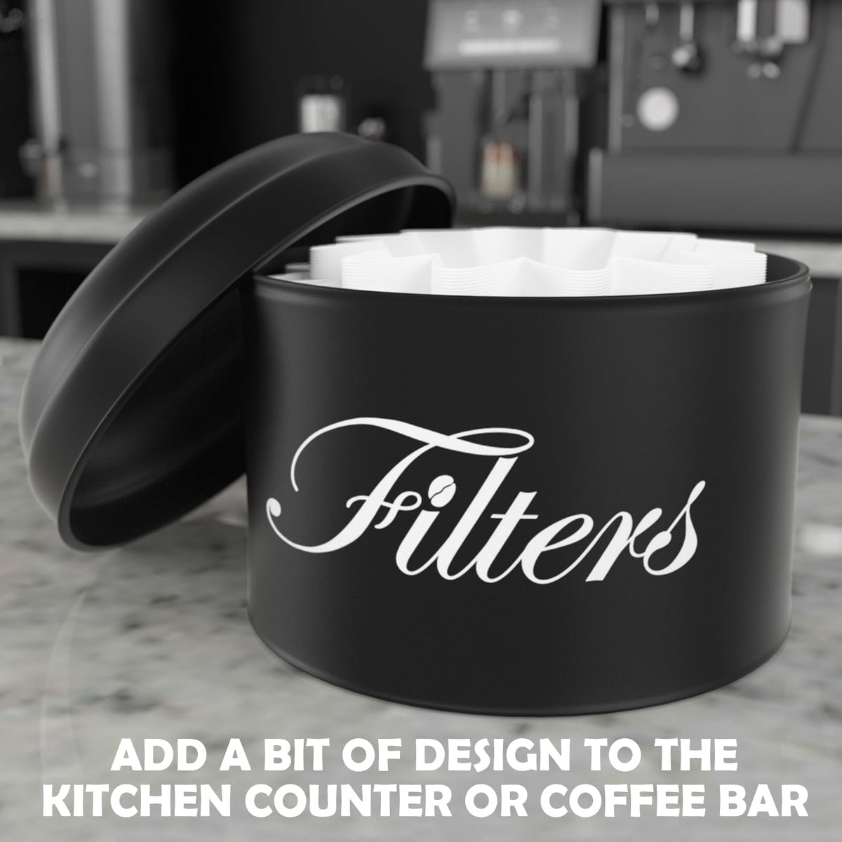 Black Basket Coffee Filter Holder With Lid - Round Container for Counter Storage - Rustic Farmhouse