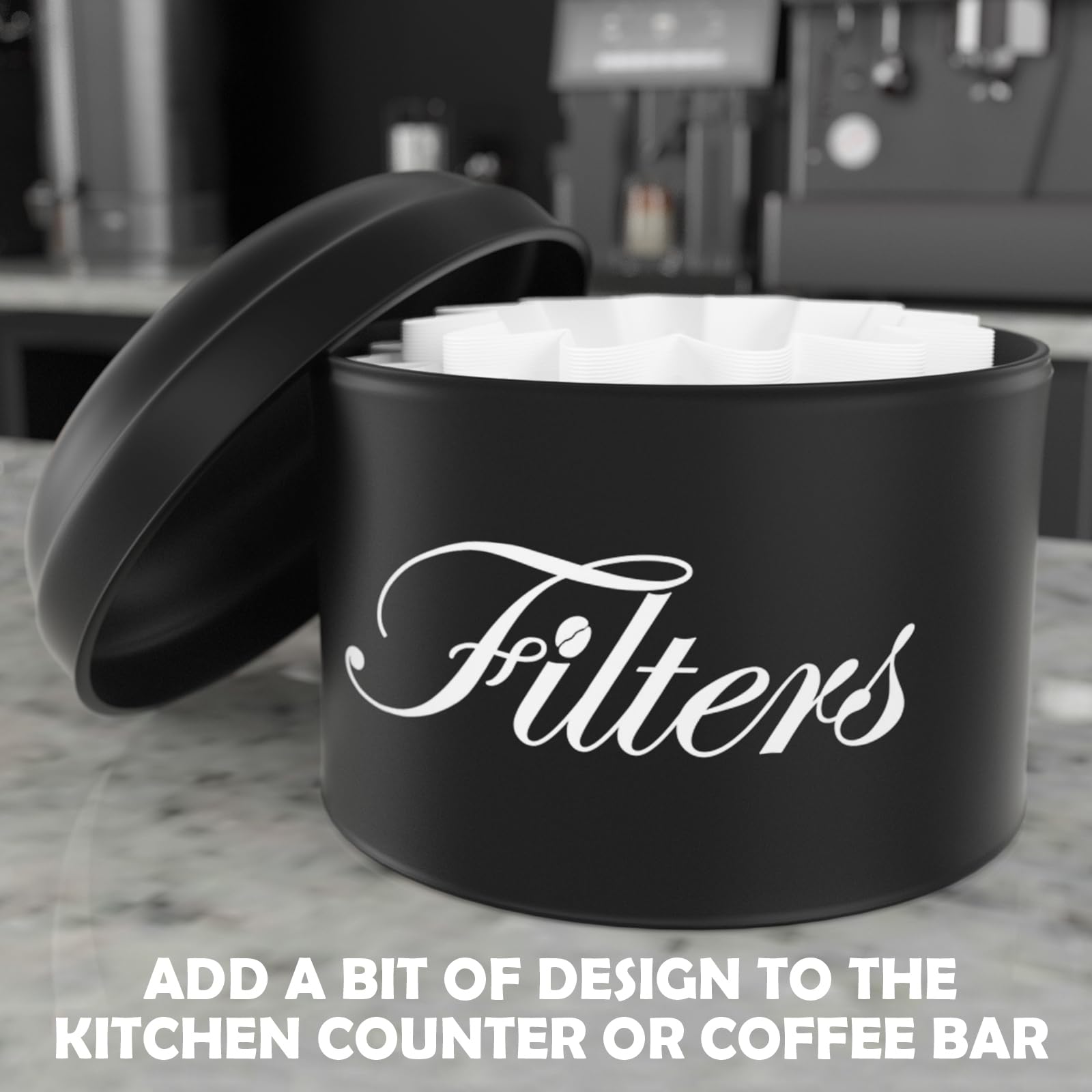 Black Basket Coffee Filter Holder With Lid - Round Container for Counter Storage - Rustic Farmhouse