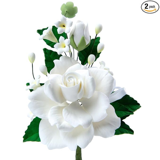 O'Creme Gumpaste Flower Spray, White Rose 4x6 with Buds - Edible Flowers for Cake Decorating - for