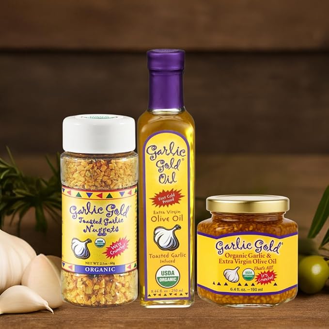 Garlic Gold Extra Virgin Olive Oil Infused with Garlic, Premium Certified USDA Organic, Low FODMAP