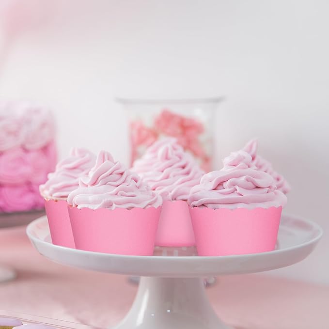 Whaline 120Pcs Pink Paper Baking Cups Scalloped Edge Cupcake Wrappers Gradient Pink Cupcake Muffin