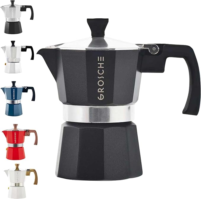 GROSCHE Milano Stovetop Espresso Maker Moka Pot 3 espresso Cup - 5 oz, Black - Cuban Coffee Maker