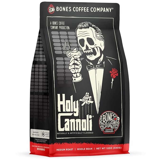 Bones Coffee Company Holy Cannoli, Baked Cannoli Flavored Coffee, Medium Roast Low Acid Arabica