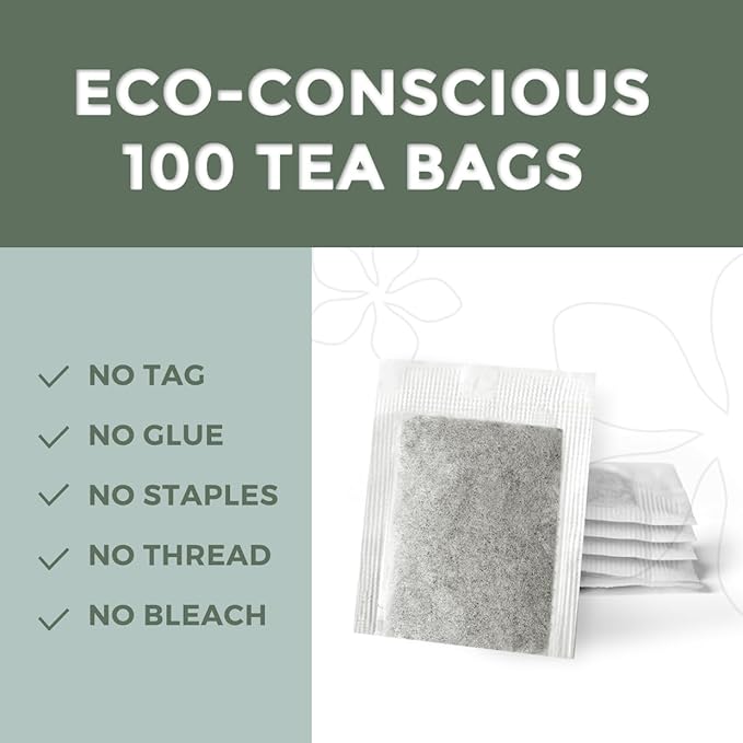 Fescha Organic Decaf Jasmine Green Tea Bags Flower-scented Tea (100-count), Eco-Conscious Tea Bags