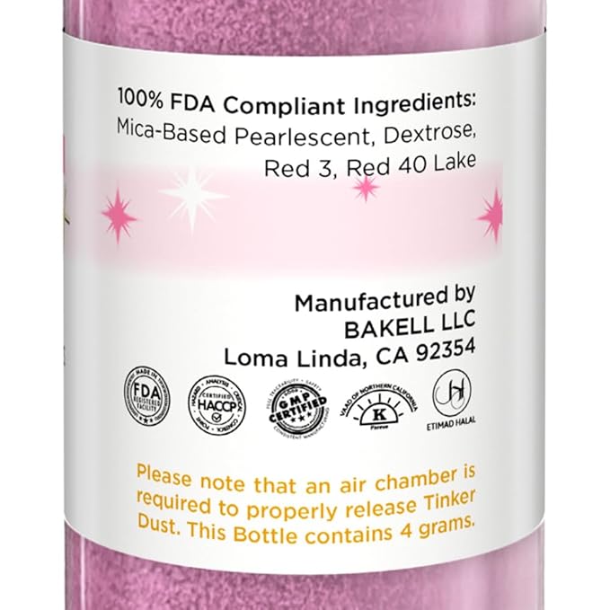 Bakell - Deep Pink Tinker Dust Edible Glitter (4g, 1x Mini Spray Pump) Food, Desserts, and