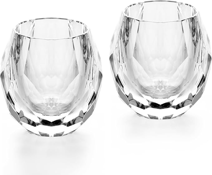 KAMMAK Crystal Whiskey Glasses Set of 2, Handcrafted Old Fashioned Glasses Stemless, 3.71oz Hand
