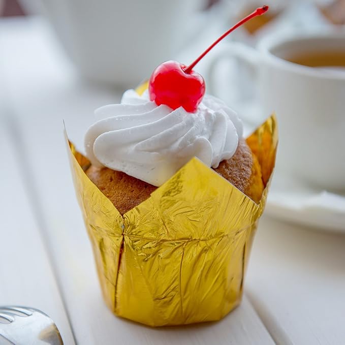 Restaurantware 4 Ounce Petal Baking Cups 200 Grease Resistant Tulip Cupcake Wrappers - Tulip Shaped