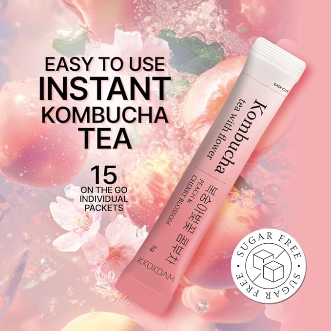 KKOKDAM Kombucha Tea - Peach & Cherryblossom Korean Tea - Kombucha Drinks Probiotic Support, Low