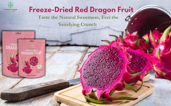 NOKKI FARM Freeze Dried Dragon Fruit - Healthy & Exotic Tropical Superfood Snacks, No Added Sugar