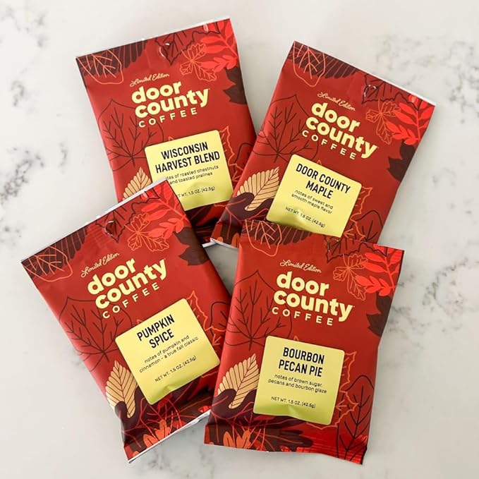 Gourmet Fall Flavored Coffee Sampler Pack - 10 Bags of Seasonal Flavored Coffees - Door County