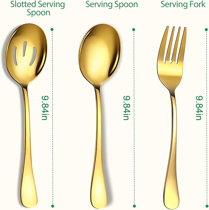 6 Piece Stainless Steel Serving Spoons Set, 10-Inch, Includes 2 Spoon/Slotted/Forks for