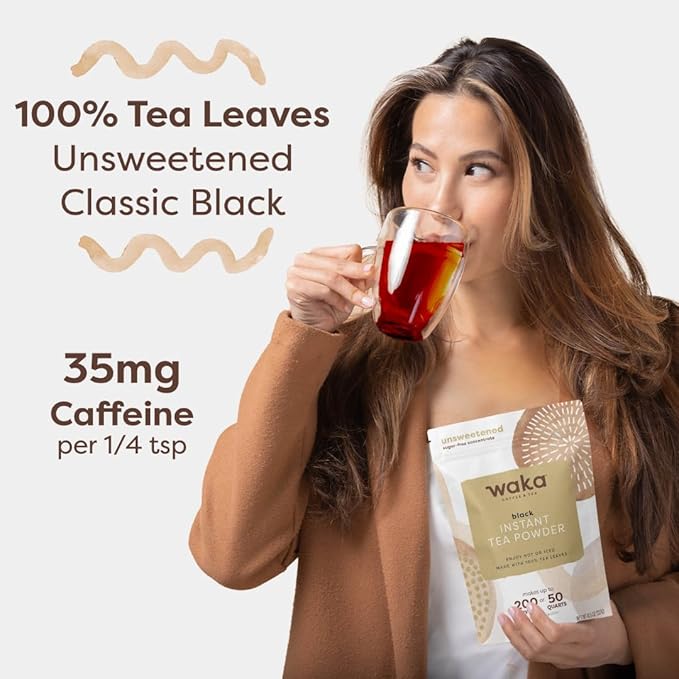 Waka Instant Black Tea Mix, Classic - 100% Tea Leaves, No Additives, Unsweetened Tea Powder for 50