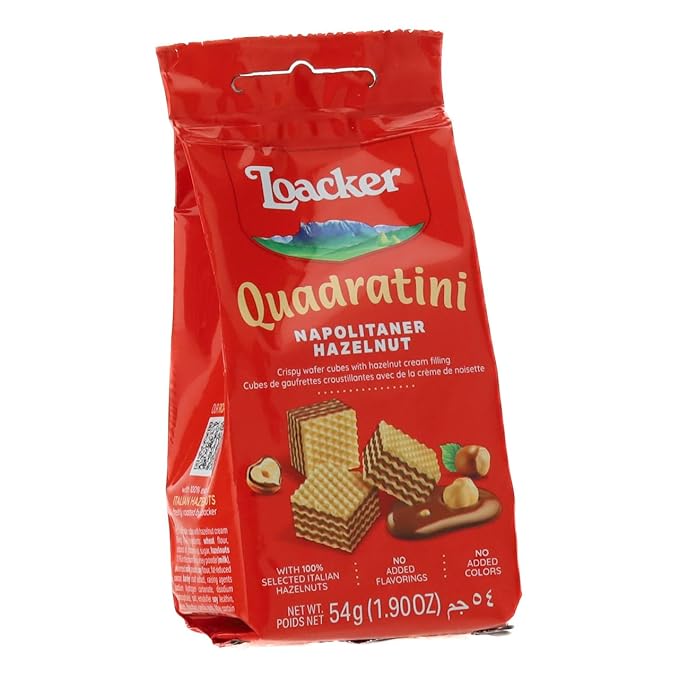 Loacker Quadratini Hazelnut Bite-Size Wafer Cookies, Crispy Wafers with 4 Creamy Layers of Hazelnut