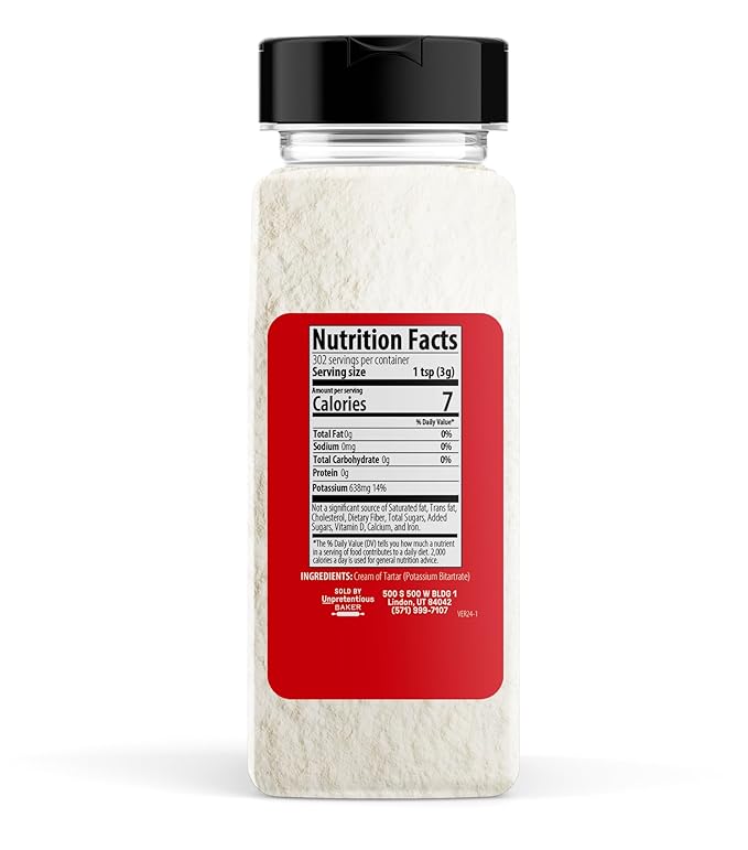 Unpretentious Cream of Tartar, 4 Cups, Non-GMO, Gluten Free, Vegan, Slotted Cap Spice Shaker