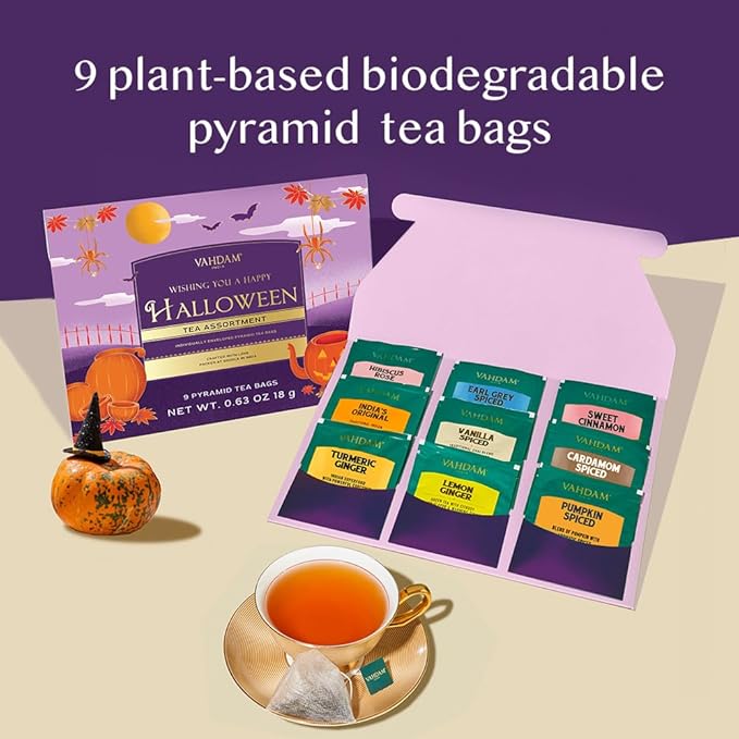 VAHDAM, Limited Edition Halloween Tea Gift Basket | 9 Premium Variety Pyramid Tea Bags | Halloween