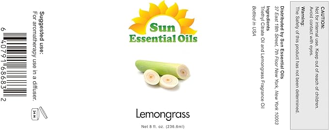 Sun Essential Oils - Lemongrass Essential Oil 8 oz with Dropper for Diffuser, Hair & Skincare