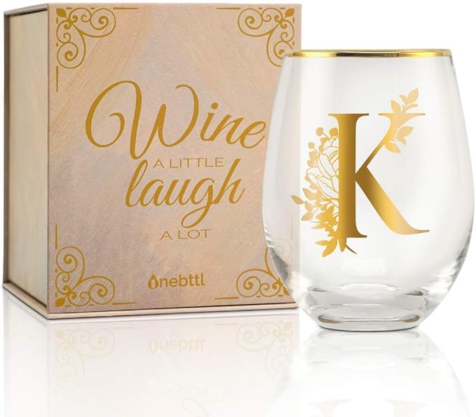 Onebttl Unique Stemless Wine Glasses, Initial Wine Cup for Red or White Wine - 18oz, Monogrammed