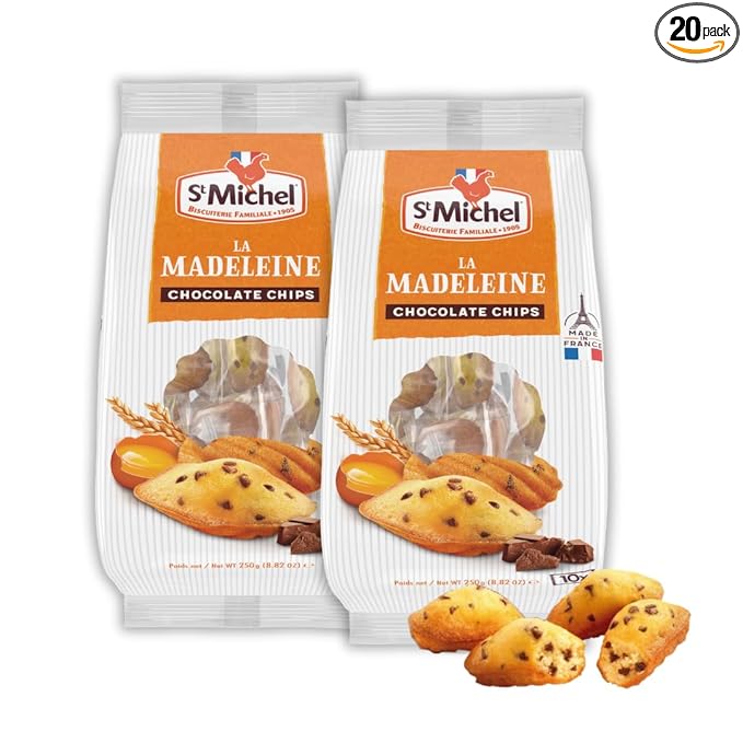 St Michel Chocolate Chip Madeleines French Sponge Cakes Made In France, Pack of 2 (250g each)
