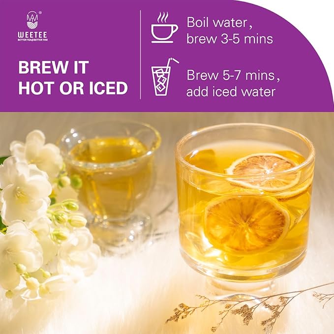 WT WEETEE Organic Jasmine Green Tea Bags, Organic Jasmine Scented Green Tea 100 Count, Refreshing &