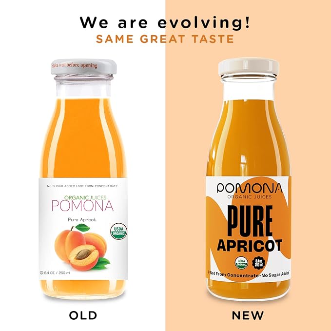 Pomona Organic Apricot Juice, Cold Pressed USDA Organic Juices, 100% Apricots, No Added Sugar, Not