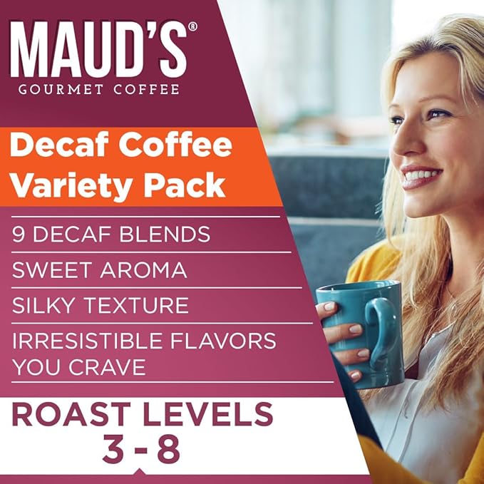 Maud's Decaf Coffee Pods Variety Pack, 80 ct, 9 Assorted Roasts & Flavors, Decaffeinated Medium