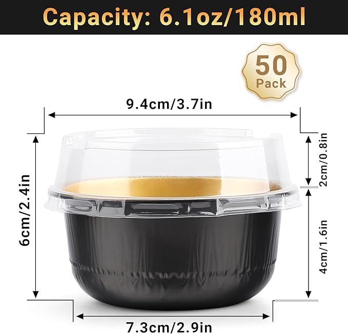 Beasea Aluminum Foil Ramekin Cups With Lids, 50 Pack 6.1oz 180ml Mini Disposable Foil Ramekins