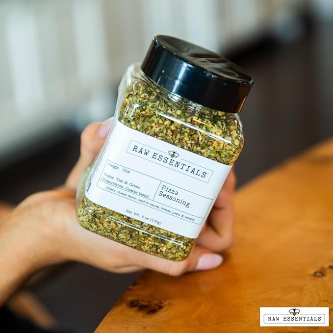 Raw Essentials Pizza Seasoning- Italian Seasoning - Cheesy Herb Blend - Great on Pizza, Pasta and