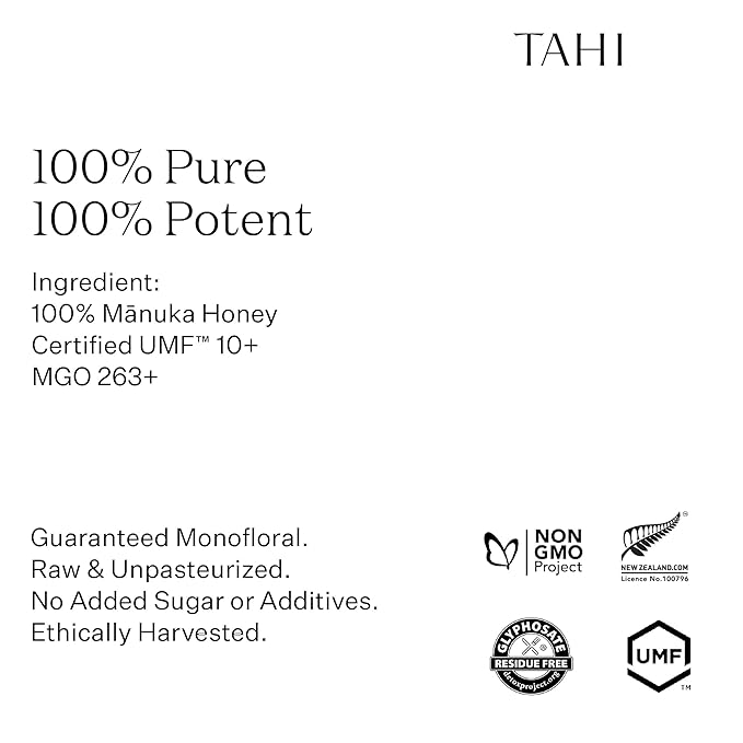 Tahi Raw Manuka Honey New Zealand UMF 10+ Certified (MGO 263+) - 100% Sustainable, Monofloral and