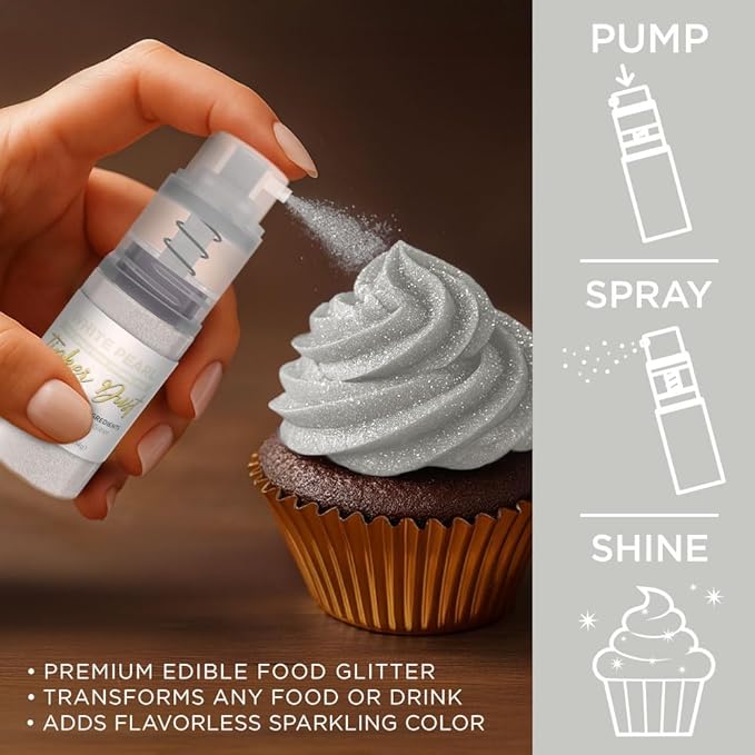 Bakell - White Tinker Dust (4g, 1x Mini Spray Pump) Edible Glitter for Food, Desserts, and