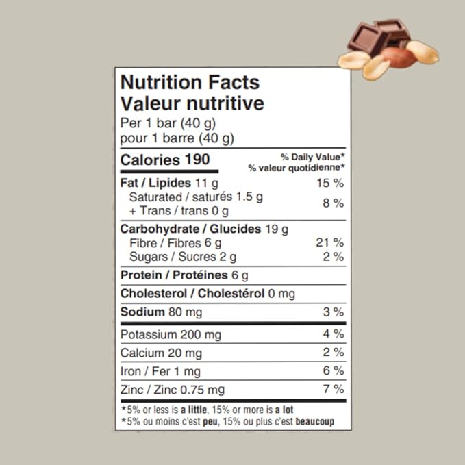 Taste of Nature - Organic 2g Sugar Chocolate Peanut - Low Sugar Snack and Breakfast Bar, High Fiber