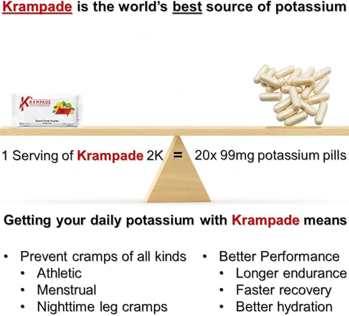 Original 2K - 2000mg High Potassium Cramp Relief Electrolyte Drink Powder: Faster Recovery, Slower