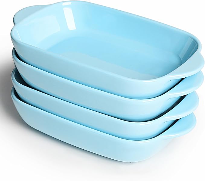 LEETOYI Ceramic Small Baking Dish 7.5-Inch Set of 4, Rectangular Bakeware with Double Handle