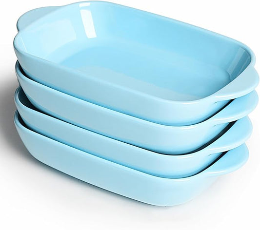 LEETOYI Ceramic Small Baking Dish 7.5-Inch Set of 4, Rectangular Bakeware with Double Handle