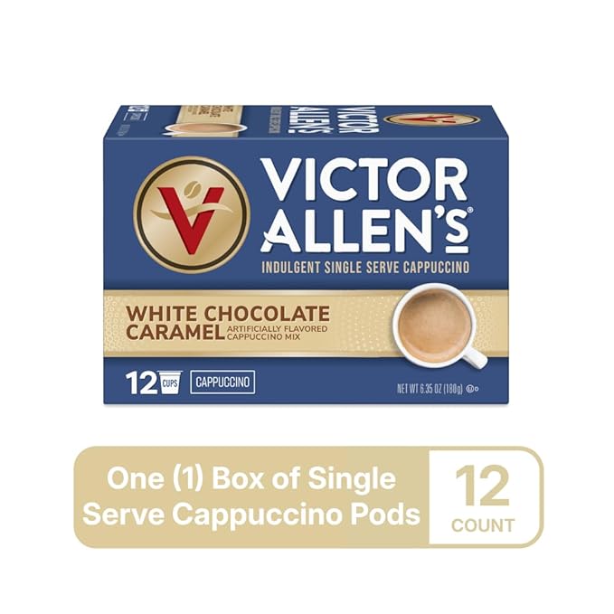Victor Allen's Coffee White Chocolate Caramel Cappuccino, 12 Count, Single Serve Coffee Pods for