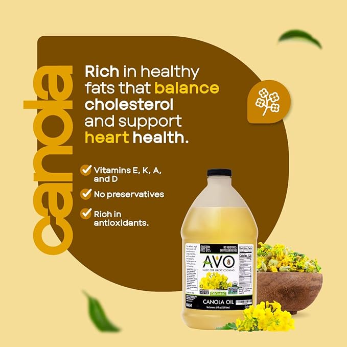 AVO ORGANIC CANOLA Oil Frying, Baking, Non-stick Saut챕ing, Salads, Vinaigrette, Marinades, Pan