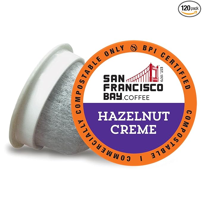 San Francisco Bay Compostable Coffee Pods - Hazelnut Crème (120 Ct) K Cup Compatible including