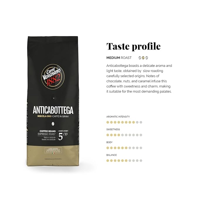 Caffe Vergnano 1882 Antica Bottega Whole Bean Arabica Medium Roast Espresso, 1.1 lbs Bag - Italian