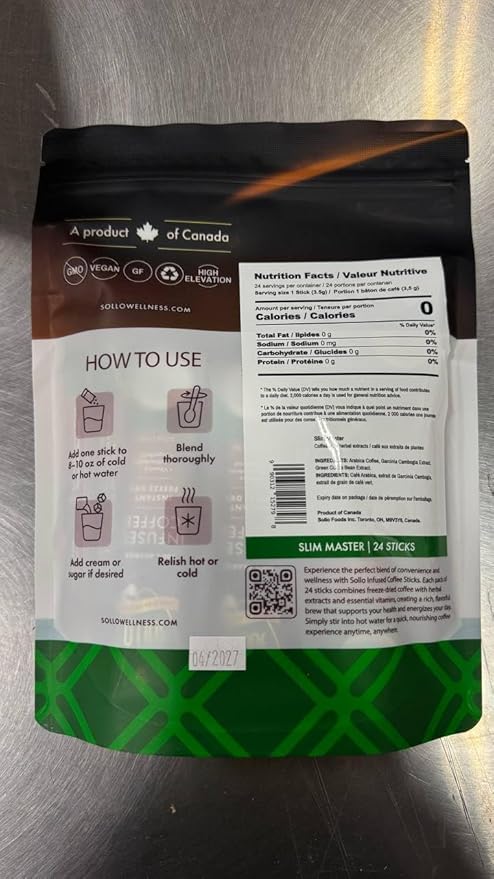 SOLLO Slim Infused Instant Coffee sticks (24 Servings) Weight Loss Healthy Body Support, Medium