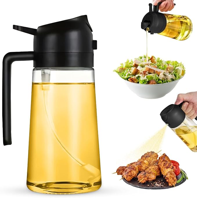 2-in-1 Olive Oil Dispenser Bottle, Spray and Pour, Multi-Use Kitchen Gadget, Food-Grade, Salad