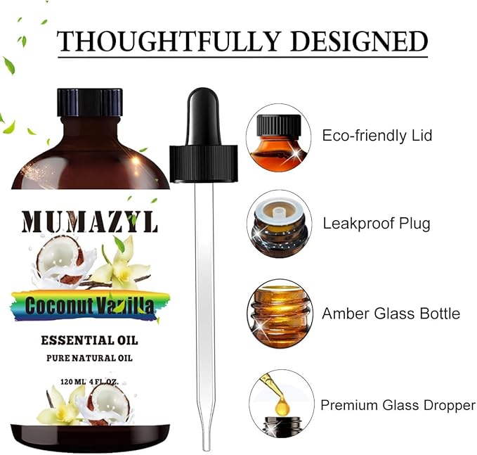Coconut Vanilla Essential Oil, Coconut Vanilla Oil 4 Fl Oz 120ML for Diffuser Humidifier Yoga