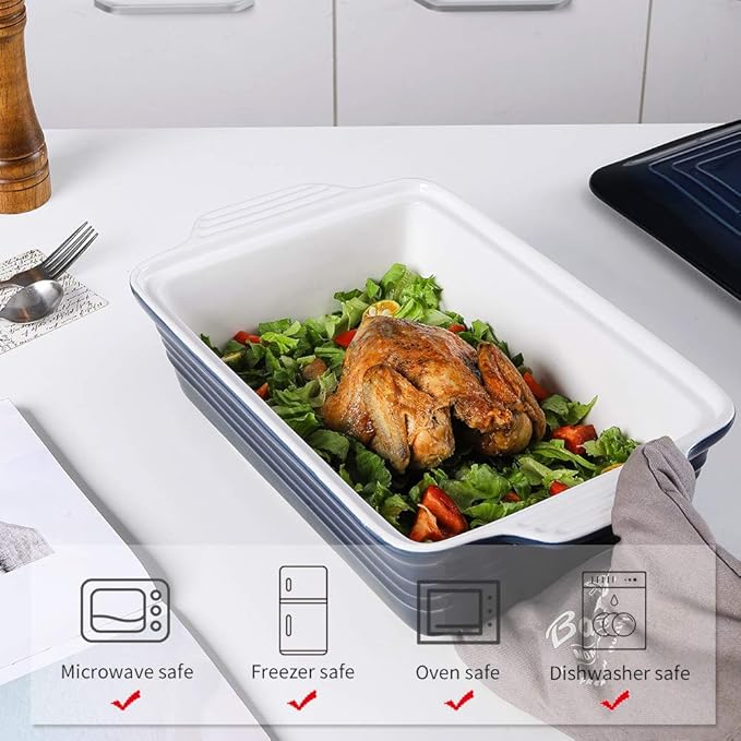 KOOV Ceramic Casserole Dish With Lid, Covered Rectangular Set, Lasagna Pan for Cooking, Baking Dish